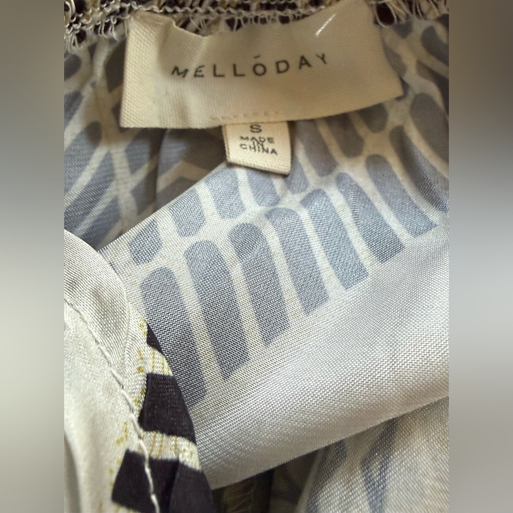 Melloday Print Tie Back Tiered Midi Dress Size S Boho Long Sleeve - Picture 8 of 8